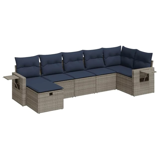 vidaXL 7-Tlg Garten-Sofagarnitur mit Kissen Grau Poly Rattan 3325507