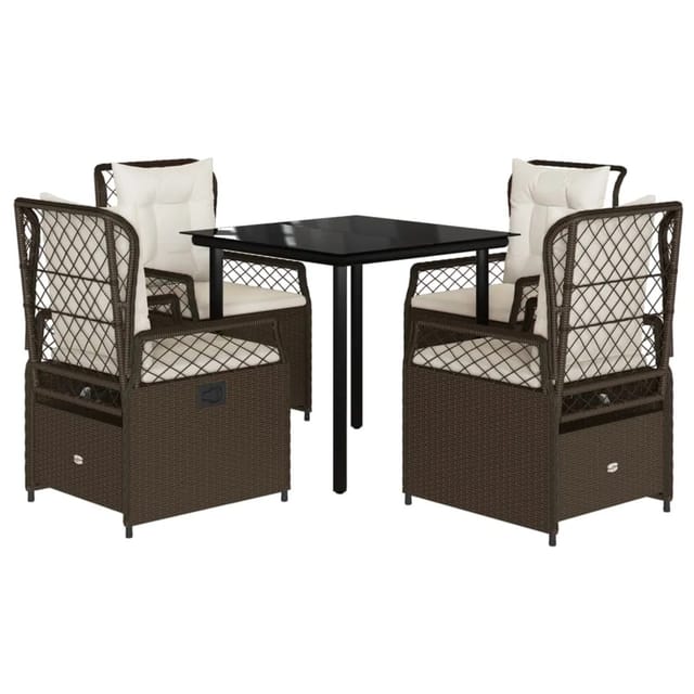 vidaXL 5-Tlg Garten-Essgruppe mit Kissen Braun Poly Rattan 3262979