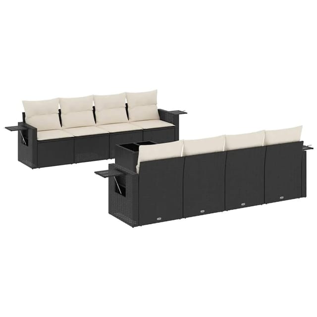 vidaXL 9-Tlg Garten-Sofagarnitur mit Kissen Schwarz Poly Rattan 3252283