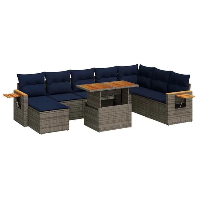vidaXL 10-Tlg Garten-Sofagarnitur mit Kissen Grau Poly Rattan Akazie 3327638