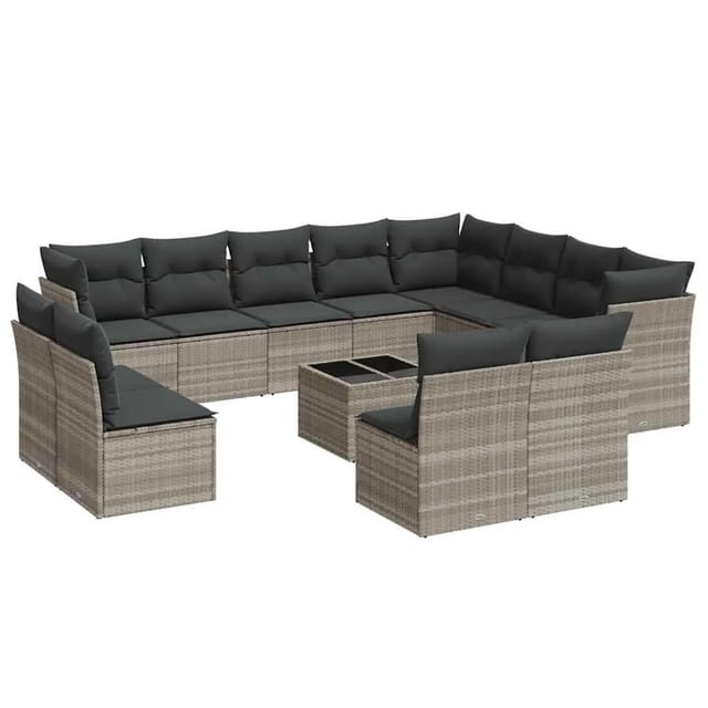 vidaXL 13-Tlg Garten-Sofagarnitur mit Kissen Hellgrau Poly Rattan 3218482