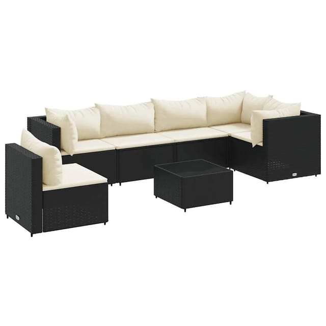 vidaXL 7-Tlg Garten-Lounge-Set mit Kissen Schwarz Poly Rattan 3308176