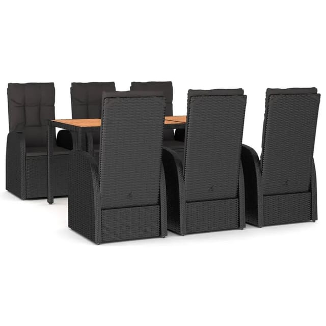 vidaXL 7-Tlg Garten-Essgruppe mit Kissen Schwarz Poly Rattan 3157601