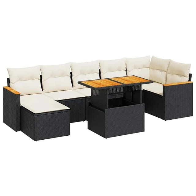 vidaXL 8-Tlg Garten-Sofagarnitur mit Kissen Schwarz Poly Rattan 3327514