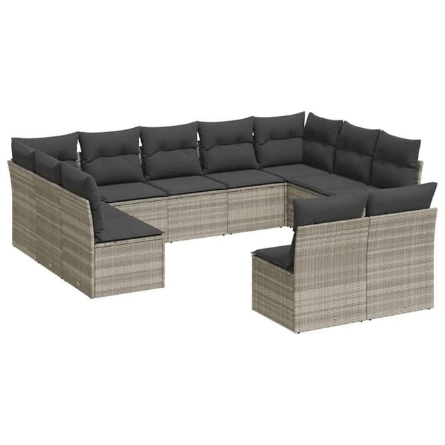 vidaXL 11-Tlg Garten-Sofagarnitur mit Kissen Hellgrau Poly Rattan 3218352