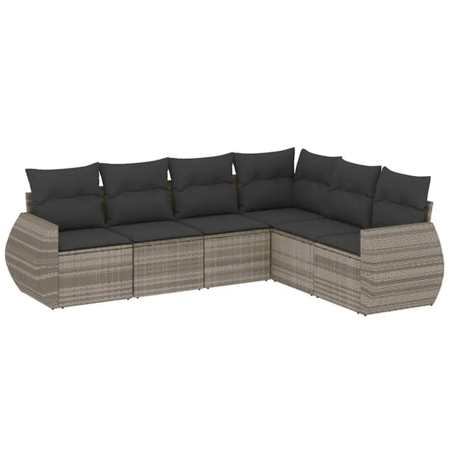 vidaXL 6-Tlg Garten-Sofagarnitur mit Kissen Hellgrau Poly Rattan 3253749