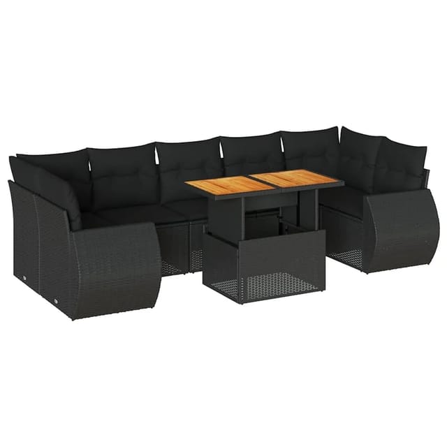 vidaXL 8-Tlg Garten-Sofagarnitur mit Kissen Schwarz Poly Rattan 3327233