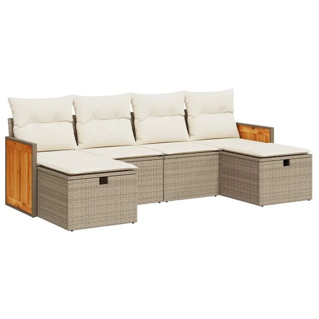 vidaXL 6-Tlg Garten-Sofagarnitur mit Kissen Beige Poly Rattan 3326055