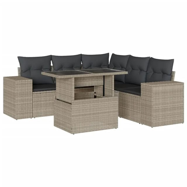 vidaXL 6-Tlg Garten-Sofagarnitur mit Kissen Hellgrau Poly Rattan 3269162