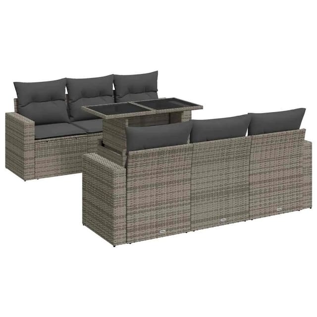 vidaXL 7-Tlg Garten-Sofagarnitur mit Kissen Grau Poly Rattan 3326261