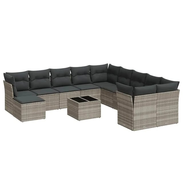 vidaXL 12-Tlg Garten-Sofagarnitur mit Kissen Hellgrau Poly Rattan 3218622