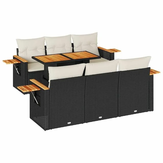vidaXL 7-Tlg Garten-Sofagarnitur mit Kissen Schwarz Poly Rattan 3327556