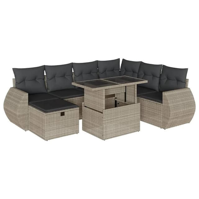 vidaXL 8-Tlg Garten-Sofagarnitur mit Kissen Hellgrau Poly Rattan 3275162