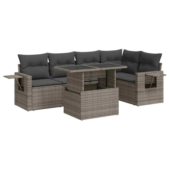 vidaXL 6-Tlg Garten-Sofagarnitur mit Kissen Grau Poly Rattan 3326481