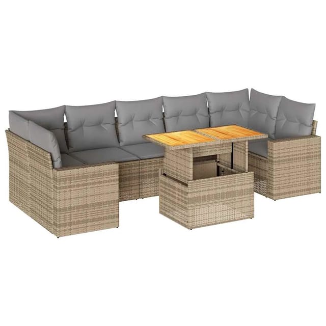 vidaXL 8-Tlg Garten-Sofagarnitur mit Kissen Beige Poly Rattan 3327013