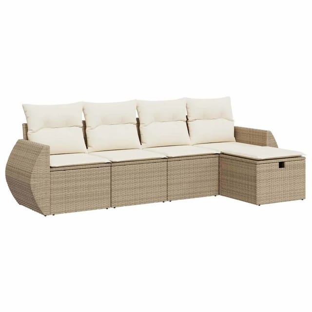 vidaXL 5-Tlg Garten-Sofagarnitur mit Kissen Beige Poly Rattan 3325564