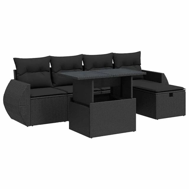 vidaXL 6-Tlg Garten-Sofagarnitur mit Kissen Schwarz Poly Rattan 3327885