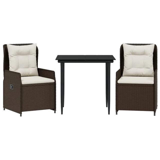 vidaXL 3-Tlg Garten-Essgruppe mit Kissen Braun Poly Rattan 3262840