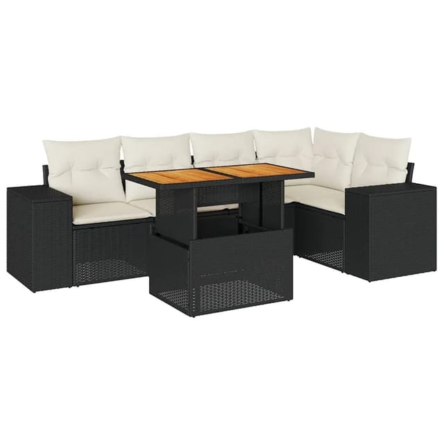 vidaXL 6-Tlg Garten-Sofagarnitur mit Kissen Schwarz Poly Rattan 3327374