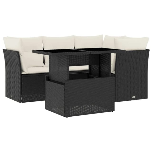 vidaXL 5-Tlg Garten-Sofagarnitur mit Kissen Schwarz Poly Rattan 3266556