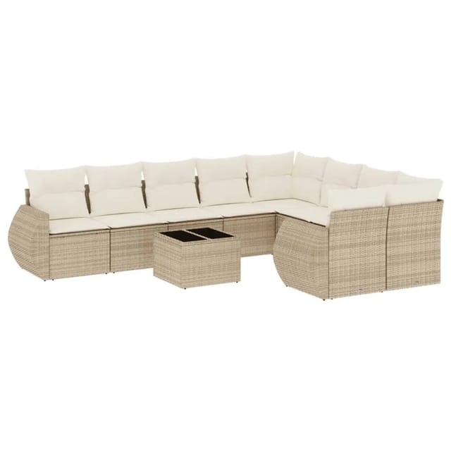 vidaXL 10-Tlg Garten-Sofagarnitur mit Kissen Beige Poly Rattan 3254185