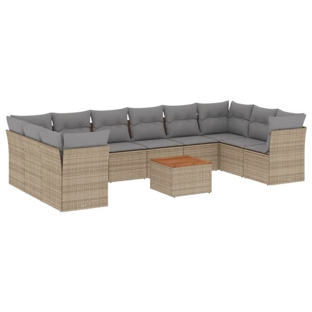 vidaXL 11-Tlg Garten-Sofagarnitur mit Kissen Beige Poly Rattan 3223833