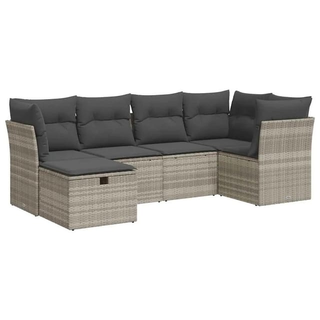 vidaXL 6-Tlg Garten-Sofagarnitur mit Kissen Hellgrau Poly Rattan 3325288