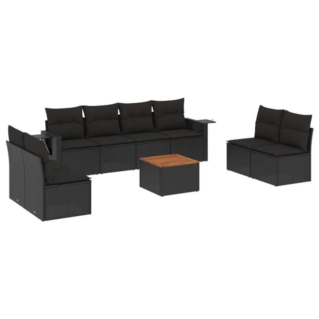 vidaXL 9-Tlg Garten-Sofagarnitur mit Kissen Schwarz Poly Rattan 3256853