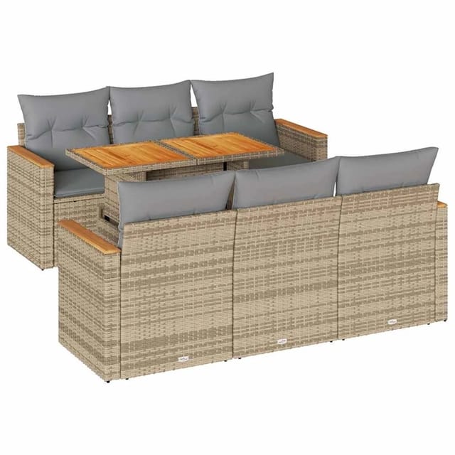 vidaXL 7-Tlg Garten-Sofagarnitur mit Kissen Beige Poly Rattan Akazie 3327447