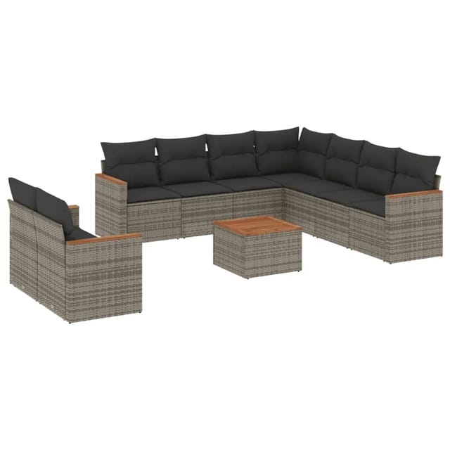 vidaXL 10-Tlg Garten-Sofagarnitur mit Kissen Grau Poly Rattan 3258511