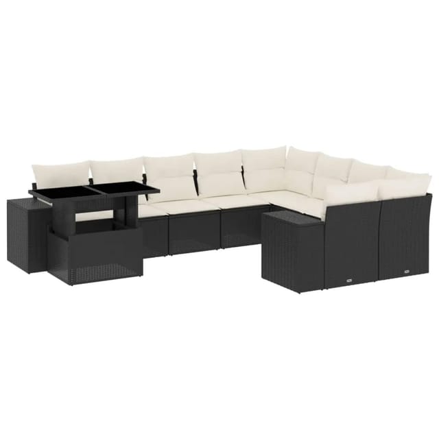 vidaXL 10-Tlg Garten-Sofagarnitur mit Kissen Schwarz Poly Rattan 3269396
