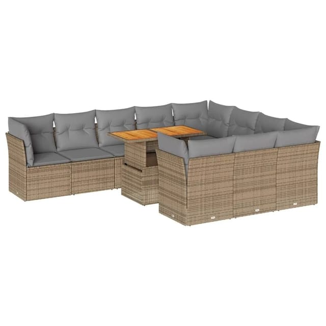 vidaXL 11-Tlg Garten-Sofagarnitur mit Kissen Beige Poly Rattan 3326978