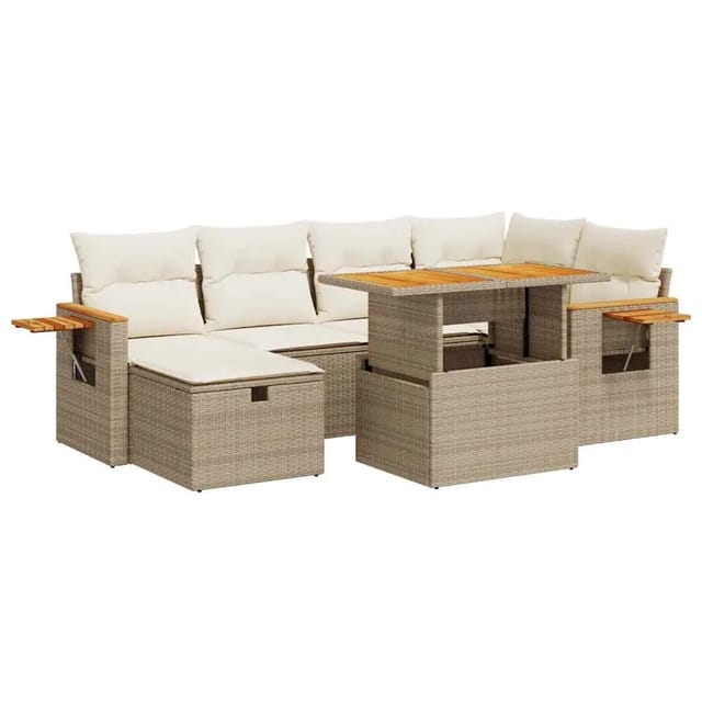 vidaXL 8-Tlg Garten-Sofagarnitur mit Kissen Beige Poly Rattan 3328136