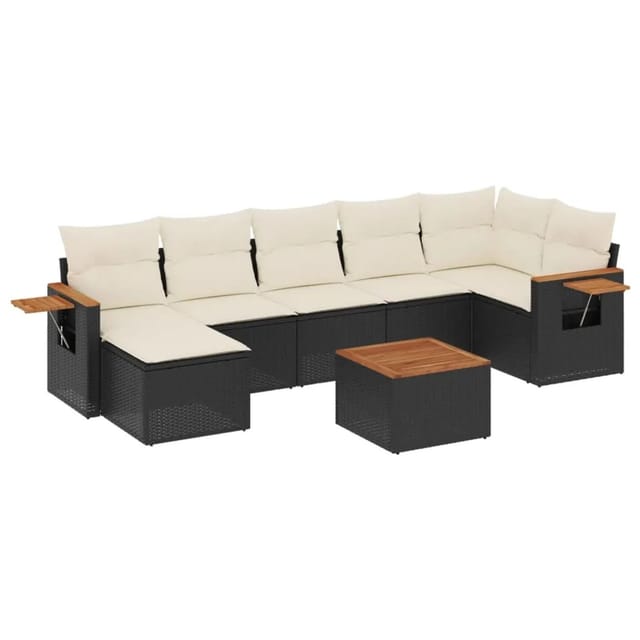 vidaXL 8-Tlg Garten-Sofagarnitur mit Kissen Schwarz Poly Rattan 3227036
