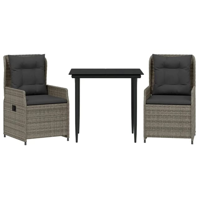 vidaXL 3-Tlg Garten-Essgruppe mit Kissen Grau Poly Rattan 3262854