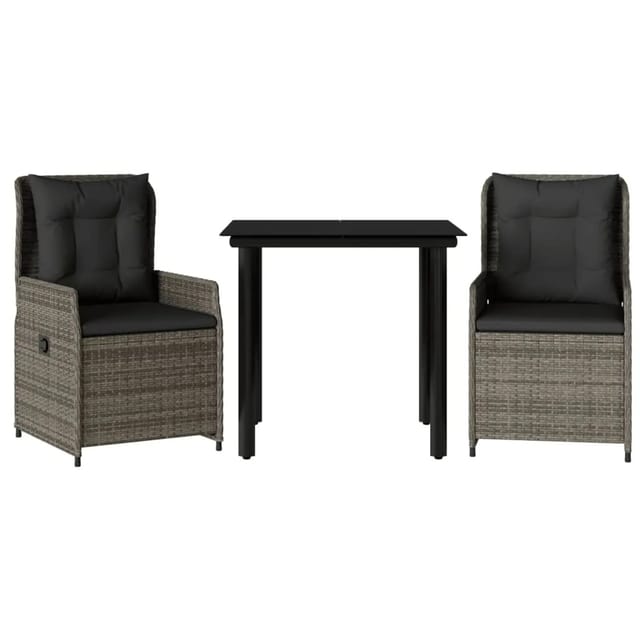vidaXL 3-Tlg Garten-Essgruppe mit Kissen Grau Poly Rattan 3262861