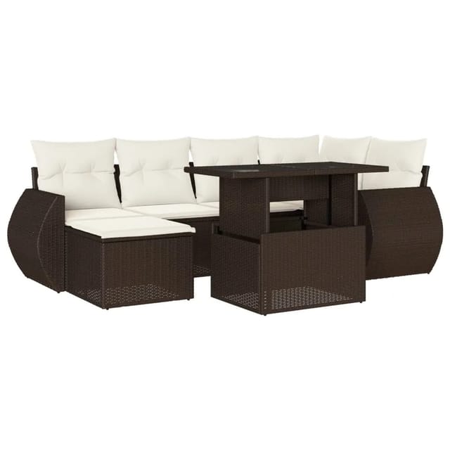 vidaXL 7-Tlg Garten-Sofagarnitur mit Kissen Braun Poly Rattan 3268683