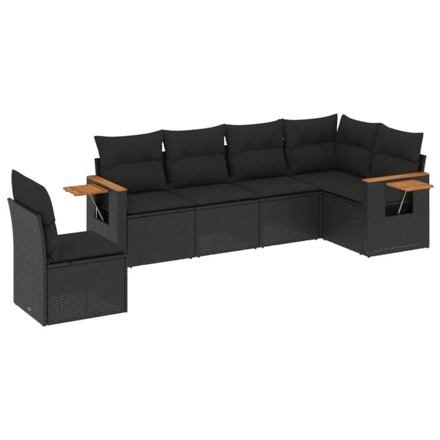 vidaXL 6-Tlg Garten-Sofagarnitur mit Kissen Schwarz Poly Rattan 3226853