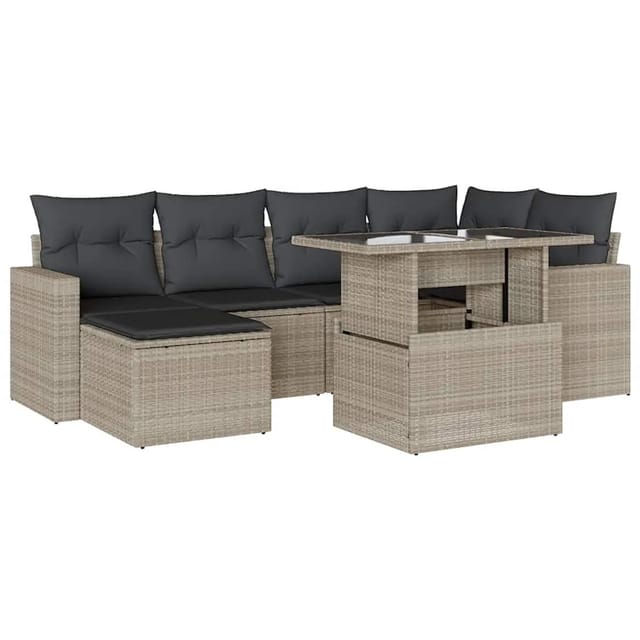 vidaXL 7-Tlg Garten-Sofagarnitur mit Kissen Hellgrau Poly Rattan 3267422