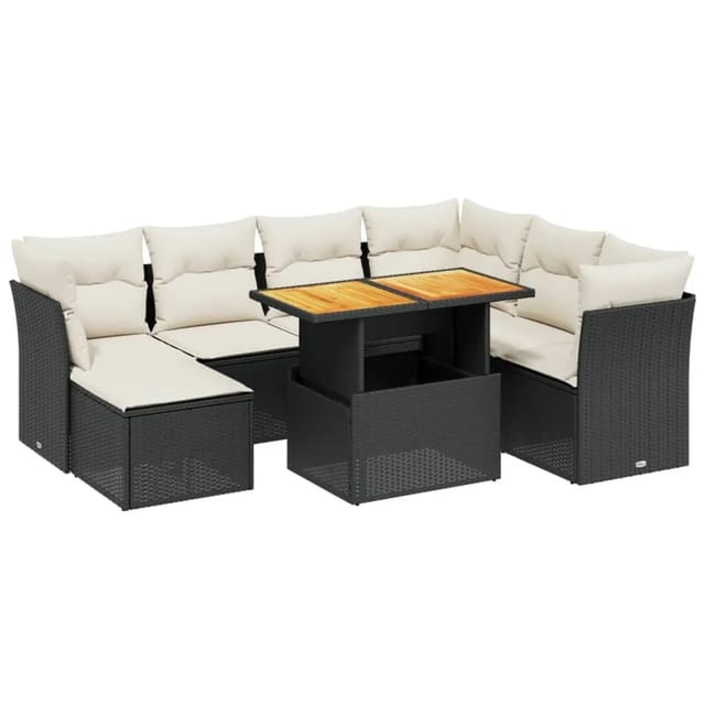vidaXL 8-Tlg Garten-Sofagarnitur mit Kissen Schwarz Poly Rattan 3275492