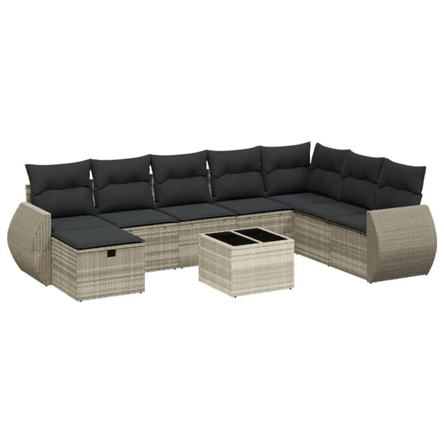 vidaXL 8-Tlg Garten-Sofagarnitur mit Kissen Hellgrau Poly Rattan 3264208