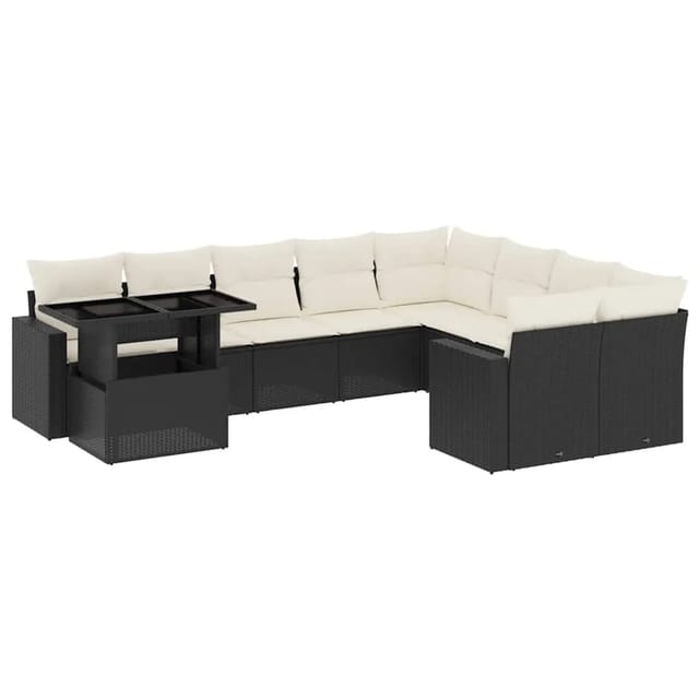 vidaXL 10-Tlg Garten-Sofagarnitur mit Kissen Schwarz Poly Rattan 3267506