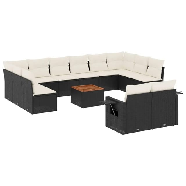 vidaXL 13-Tlg Garten-Sofagarnitur mit Kissen Schwarz Poly Rattan 3257127