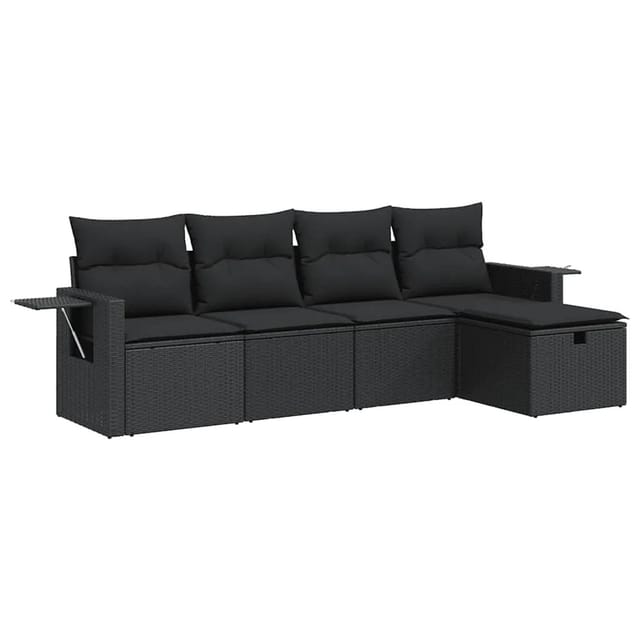 vidaXL 5-Tlg Garten-Sofagarnitur mit Kissen Schwarz Poly Rattan 3325461