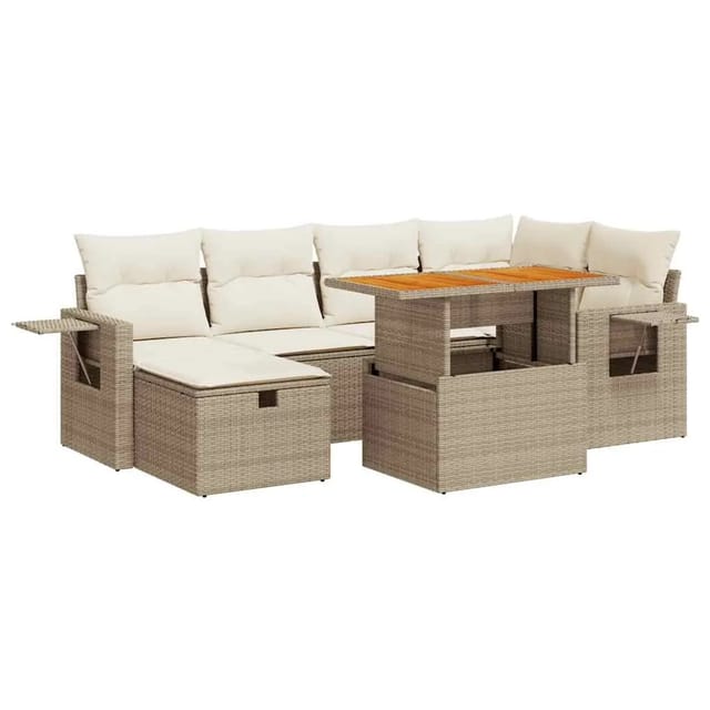 vidaXL 8-Tlg Garten-Sofagarnitur mit Kissen Beige Poly Rattan Akazie 3328031