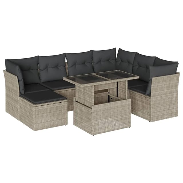 vidaXL 8-Tlg Garten-Sofagarnitur mit Kissen Hellgrau Poly Rattan 3266762