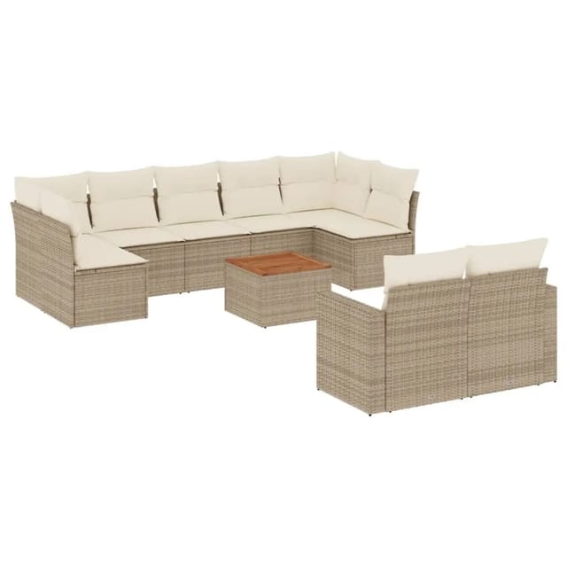 vidaXL 10-Tlg Garten-Sofagarnitur mit Kissen Beige Poly Rattan 3256604