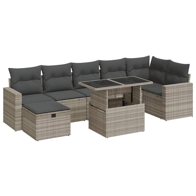 vidaXL 8-Tlg Garten-Sofagarnitur mit Kissen Hellgrau Poly Rattan 3327832