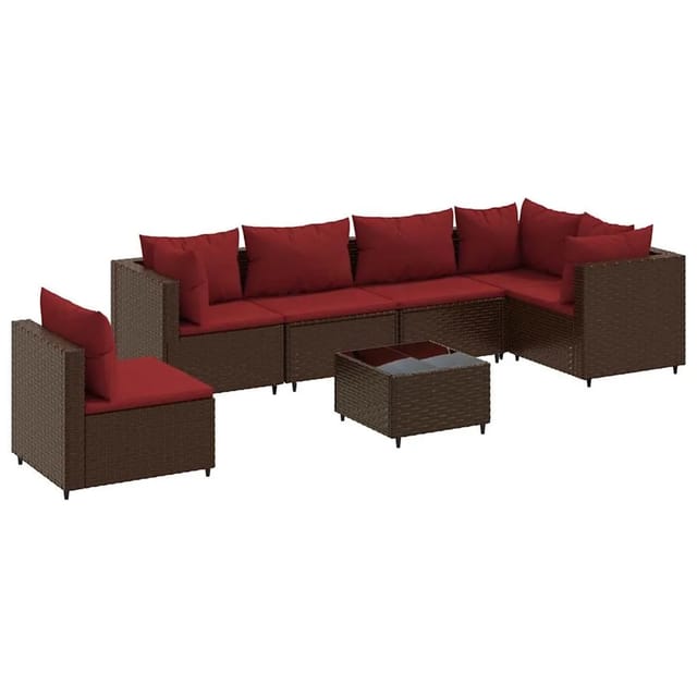 vidaXL 7-Tlg Garten-Lounge-Set mit Kissen Braun Poly Rattan 3308181
