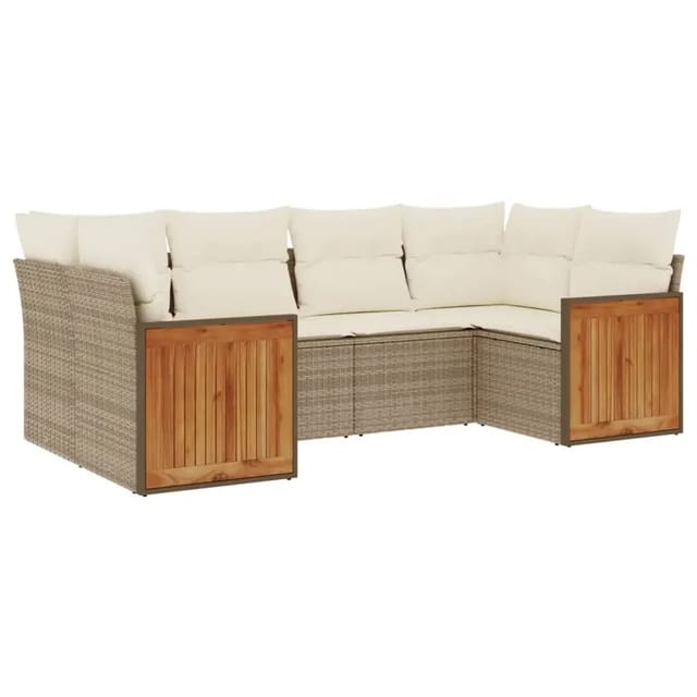 vidaXL 6-Tlg Garten-Sofagarnitur mit Kissen Beige Poly Rattan 3260343